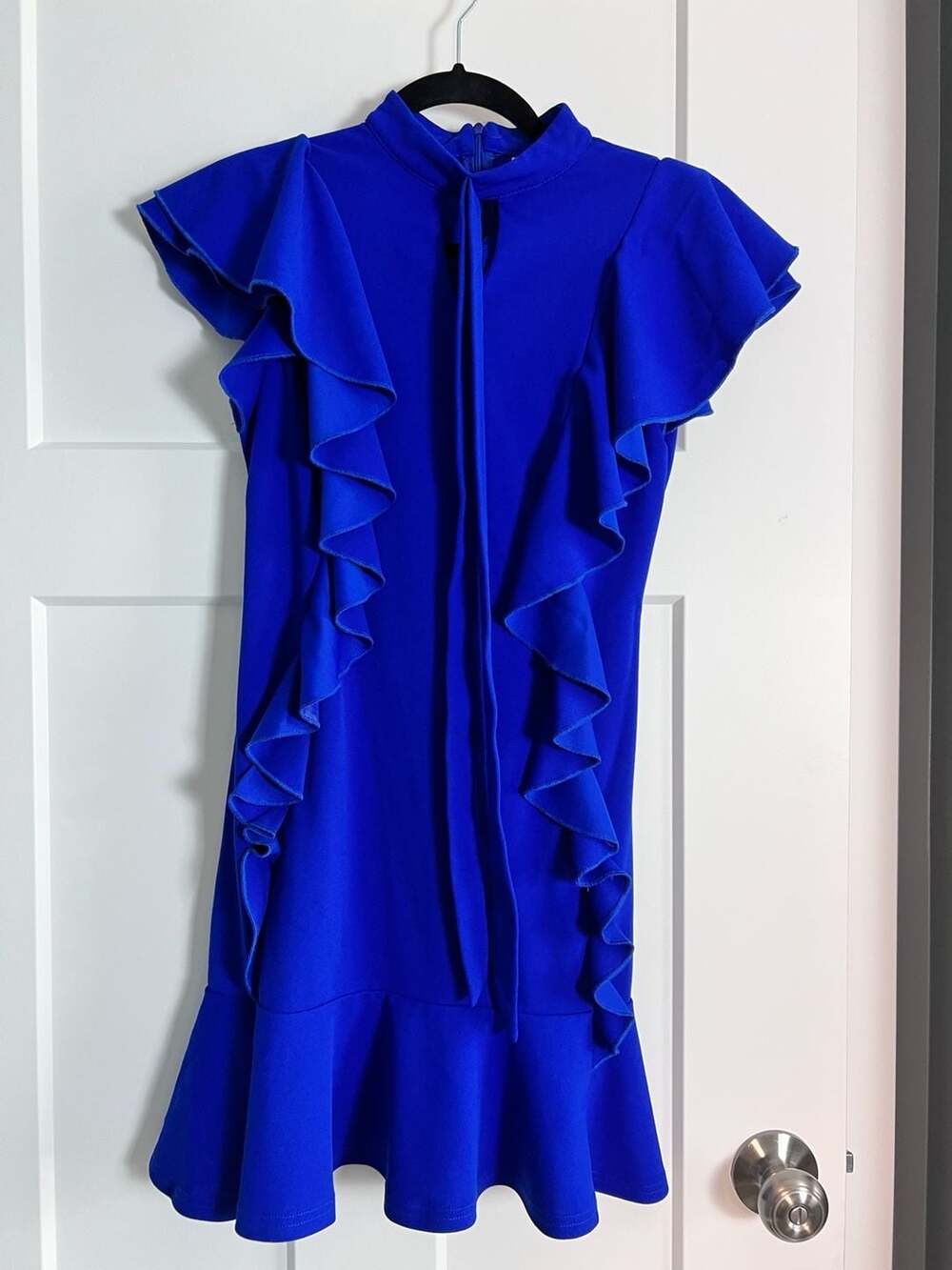 Floerns Women's Royal Blue Tie-Neck Ruffle Trim Cocktail Dress